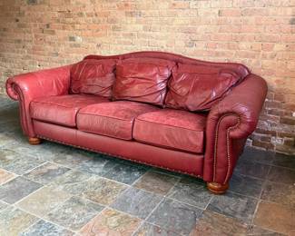 Red Leather Nailhead Trim Sofa