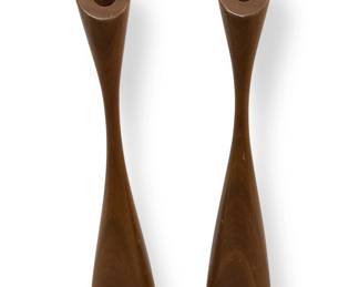 Pair of Mid Century Teak Danish Candlestick Holders