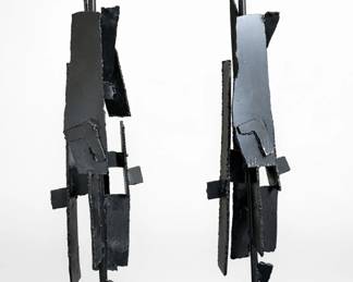 RICHARD BARR for LAUREL LAMP CO. Brutalist Iron Table Lamps, Pair
