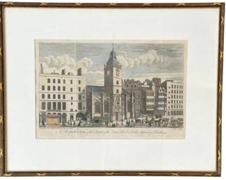 "A Perspective View of the Front of The Tron Kirk, Edinburgh" Color Etching