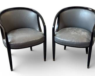 Pair of Art Deco Barrel Chairs with Nailhead Trim