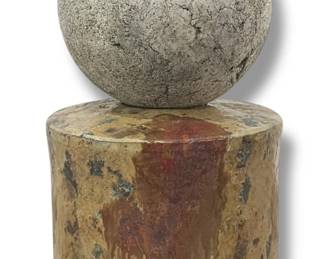 Large Stone Sphere Sculpture on Marble Base