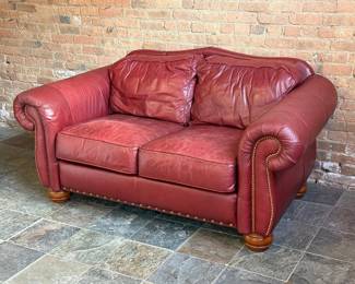 Red Leather Nailhead Trim Love Seat