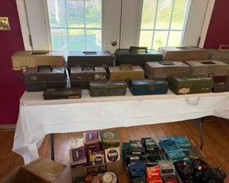 Tackle boxes filled with fishing tackle