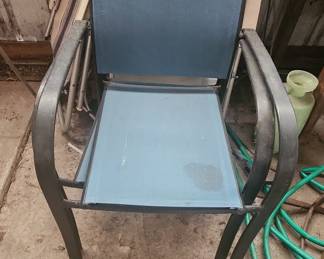 Blue Fabric Sling Chair with Dark Metal Frame
