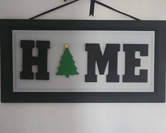 Wooden "HOME" Sign with Christmas Tree Accent