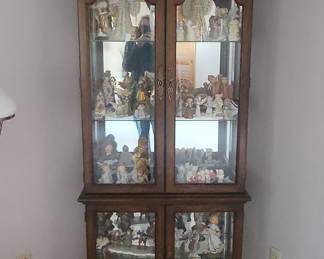 Vintage Curio Cabinet with Angel Figurines