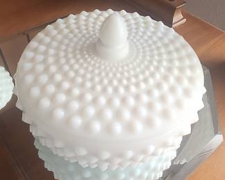 Fenton White Hobnail Milk Glass Covered Candy Dish