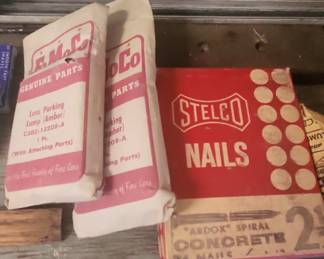 NOS Ford Amber Parking Lamp Lens C3DZ-13208-A and Stelco "ArdoX" Spiral Concrete Nails