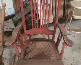 Antique Red Spindle Back Rocking Chair