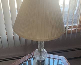 Vintage Etched Crystal and Marble Table Lamp