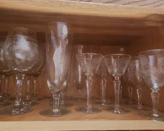 Fostoria Chintz Etched Crystal Cordial Glasses Set