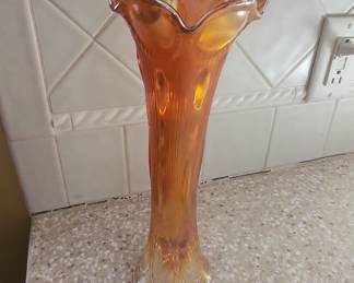Imperial Glass Marigold Beaded Bullseye Carnival Glass Vase