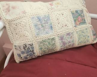 Handmade Crochet and Floral Patchwork Pillow