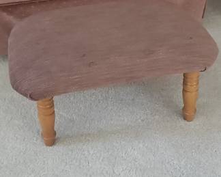Vintage Upholstered Footstool with Wooden Legs