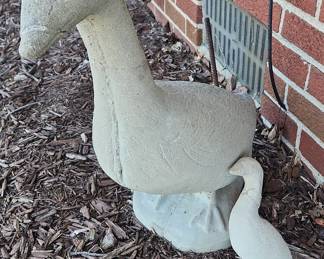 Vintage Concrete Porch Goose and Gosling Garden Statues