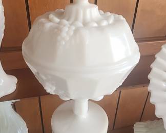 Westmoreland "Paneled Grape" Milk Glass Compote with Lid