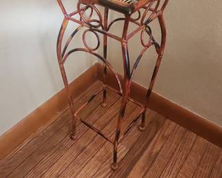 Wrought Iron Plant Stand with Ornate Scrollwork