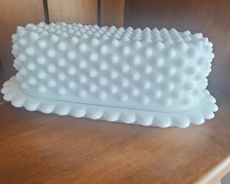 Fenton Hobnail Milk Glass Butter Dish