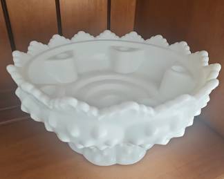 Fenton Hobnail Milk Glass Candle Holder Bowl