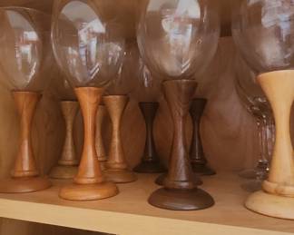 Set of Turned Wood Stemmed Wine Glasses