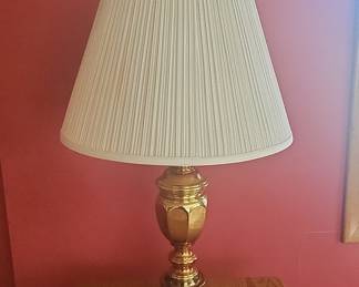 Vintage Stiffel Brass Table Lamp with Pleated Shade and Angel Finial