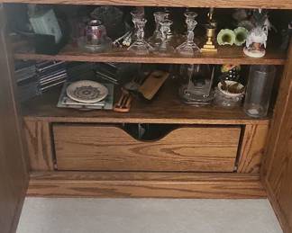 Solid Oak Corner TV Stand with Cabinet and Drawer