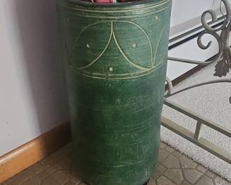 Large Green Ceramic Planter with Incised Decoration - Possibly Arts and Crafts Style