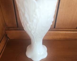 White Milk Glass Vase with Lily of the Valley motif