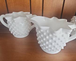 Fenton Hobnail Milk Glass Creamer and Sugar Set