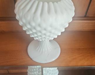 Fenton White Hobnail Milk Glass Ivy Ball Vase