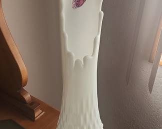 White Hobnail Fenton Art Glass Swung Vase