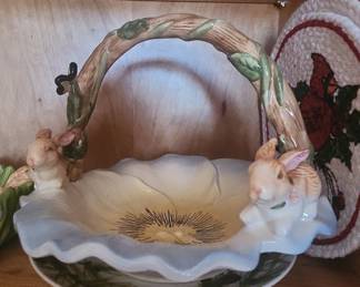 Fitz & Floyd Ceramic Bunny Basket