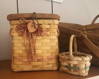 Woven Splint Basket with Wooden Handle and Heart Charm