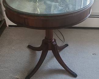 Duncan Phyfe Style Mahogany Drum Table with Glass Top