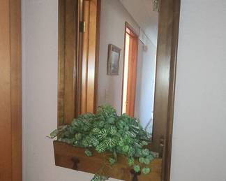 Vintage Wooden Wall Mirror with Planter Box