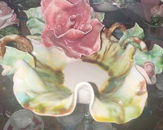Vintage Capodimonte Porcelain Rose Bowl