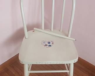 Hand-Painted Wooden Children's Chair with Birdhouse Motif