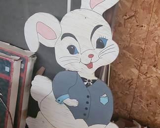 Vintage Hand-Painted Wooden Easter Bunny Yard Art