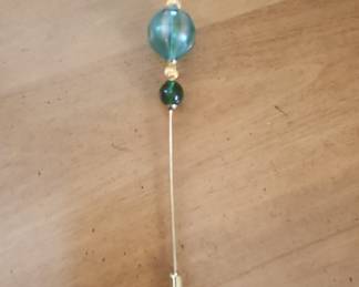 Vintage Beaded Hatpin with Aquamarine and Green Glass Beads