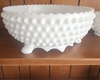 Fenton Hobnail Milk Glass Footed Bowl