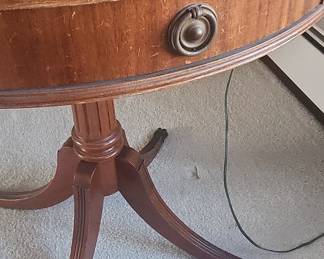 Duncan Phyfe Style Mahogany Drum Table with Glass Top