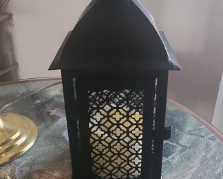 Black Metal Decorative Lantern with Geometric Cutouts