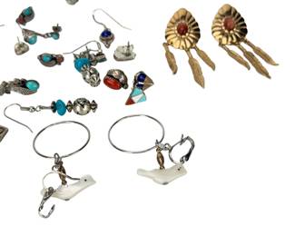 Lot of 16 Pairs Native American Southwest Style Earrings Turquoise Coral