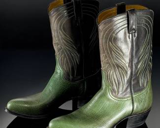 David Espinoza Custom Green Pebbled Bull Hide Cowboy Boots Men's Size 10 Western