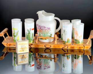 Vintage Blakely Oil Arizona Cacti Complete 8-Glass Set, Pitcher, Tray, Coasters