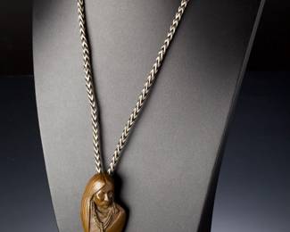 Oreland Joe Sr. Navajo BRONZE Bolo Tie - Native American Woman Bust, Signed