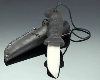 Cutco 5718 Drop Point Hunting Knife w/ Serrated Edge & Leather Sheath, USA