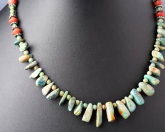 Vintage Handmade Turquoise & Multi-Stone. BeadedNecklace, 18" Long