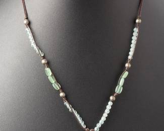 Studio Artist Reversible Teardrop Pendant Beaded Necklace | Folk Art Style
